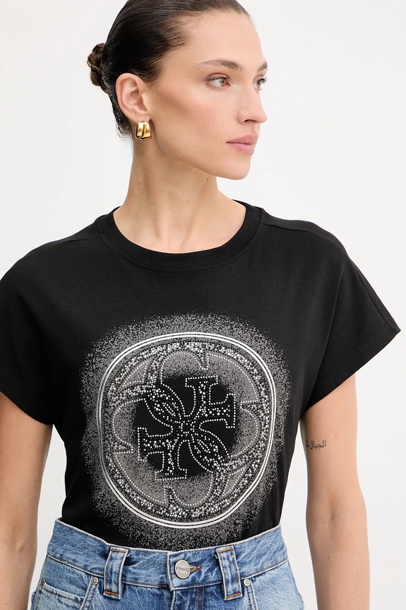 Βαμβακερό μπλουζάκι Guess 4G μαύρο W5YI14.I3Z14