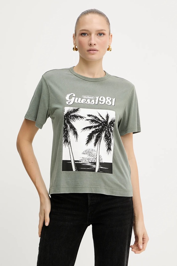 Guess t-shirt in cotone sovrastampa verde W5YI17.I3Z14
