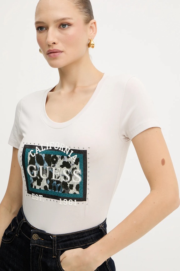 Μπλουζάκι Guess ANIMALIER μπεζ W5YI27.J1314