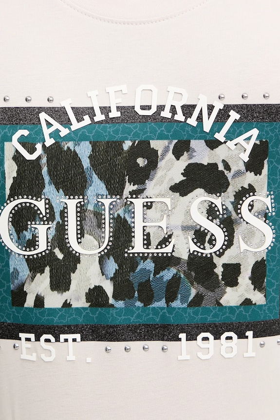 Μπλουζάκι Guess ANIMALIER W5YI27.J1314 μπεζ