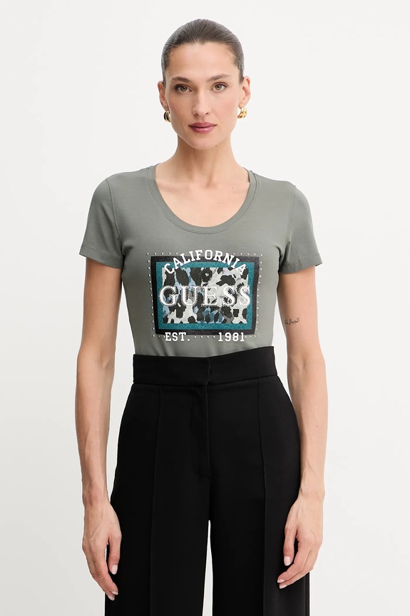 Guess t-shirt ANIMALIER sovrastampa verde W5YI27.J1314