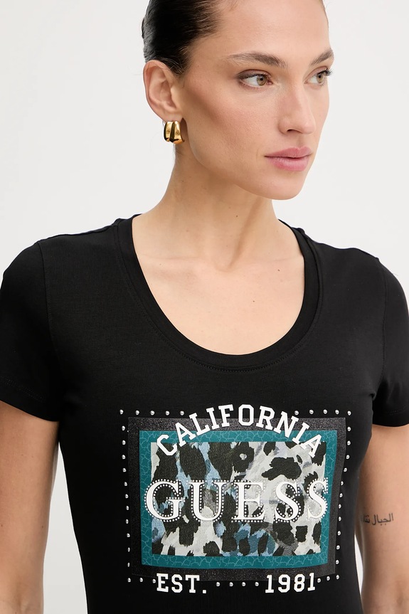 Μπλουζάκι Guess ANIMALIER μαύρο W5YI27.J1314