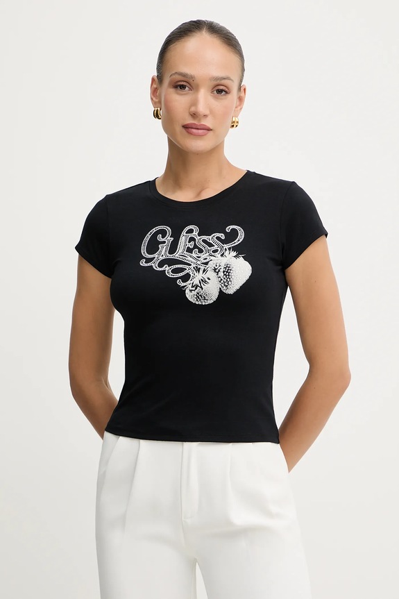 Μπλουζάκι Guess βαμβάκι μαύρο W5YI29.K49A1