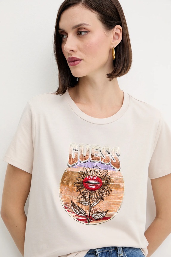 Pamučna majica Guess bež W5YI32.K9RM1