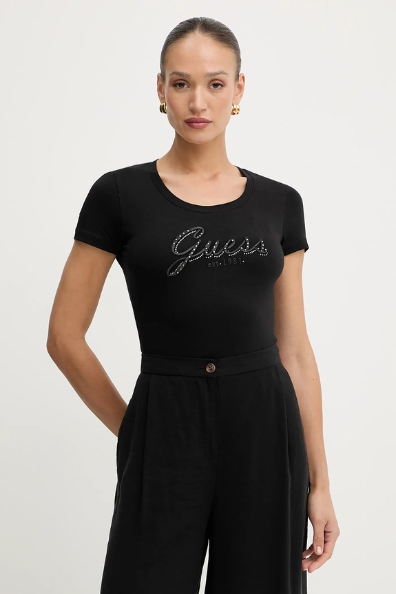 Guess t-shirt elasztánnal fekete W5YI46.J1314
