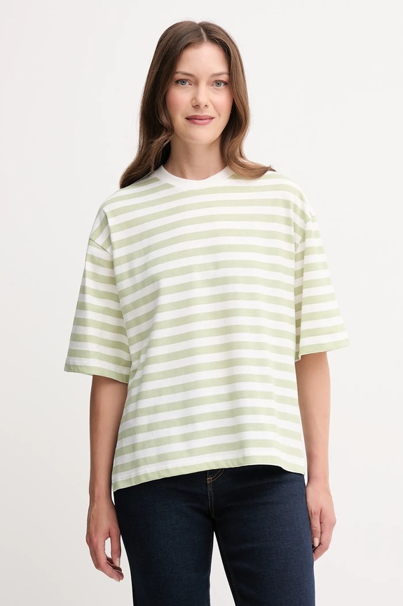 Βαμβακερό μπλουζάκι United Colors of Benetton ρίγες πράσινο 34N1D10AO