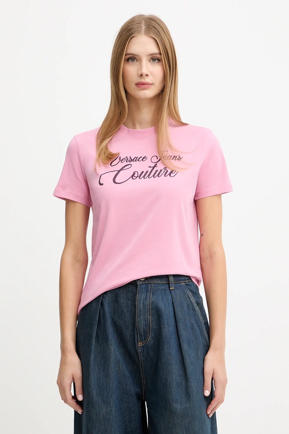 Футболка Versace Jeans Couture з еластаном рожевий 79HAHT05.CJ03T