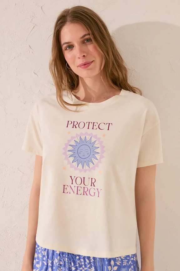 Βαμβακερό μπλουζάκι women'secret 3279711 μπεζ AW25