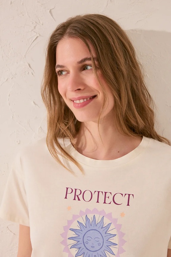 Ρούχα Βαμβακερό μπλουζάκι women'secret 3279711 μπεζ