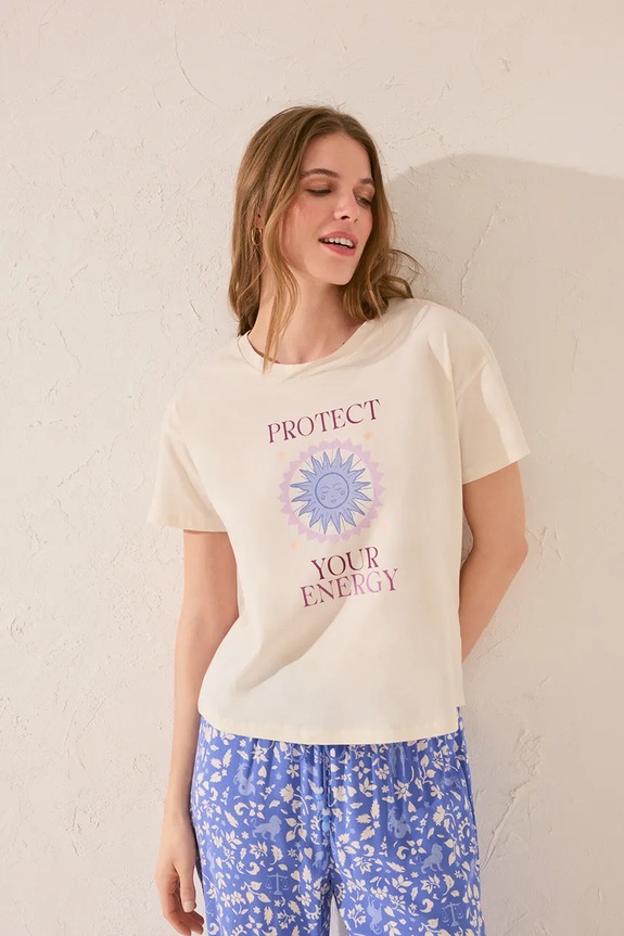 Βαμβακερό μπλουζάκι women'secret μπεζ 3279711