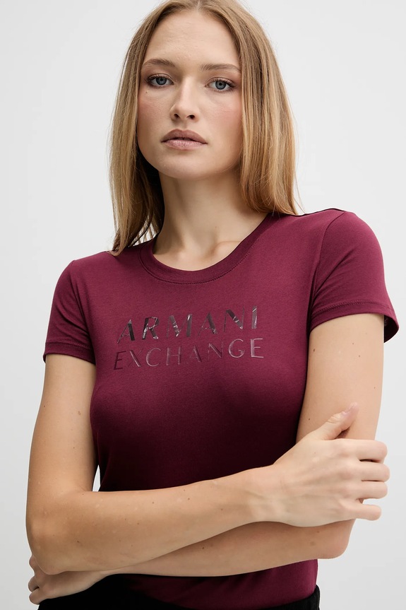 Armani Exchange pamut póló burgundia XW001357.AF10356