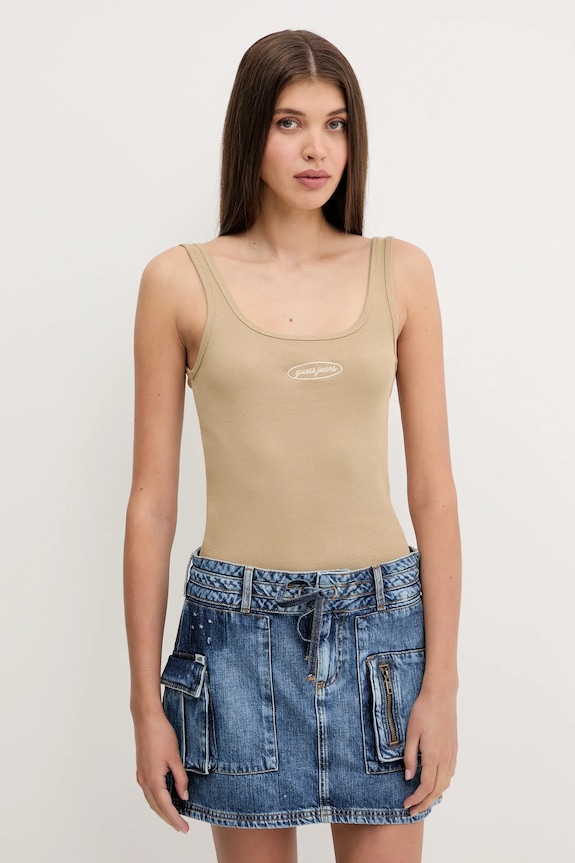 Guess Jeans top imprimeu bej W5YP35.KA0H1