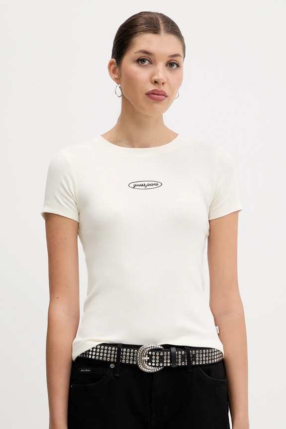 Guess Jeans t-shirt z elastanem beżowy W5YP37.KA0H1