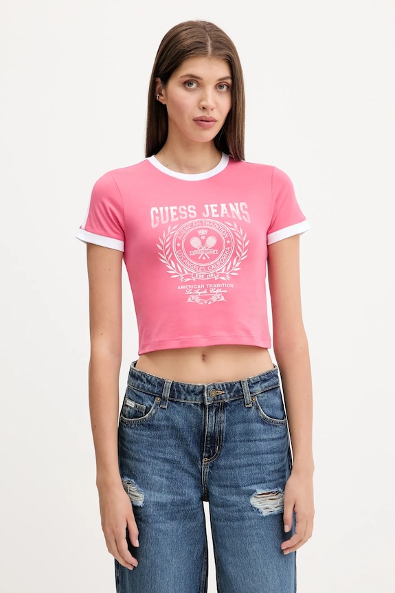 Guess Jeans tricou print roz W5YI03.J1314
