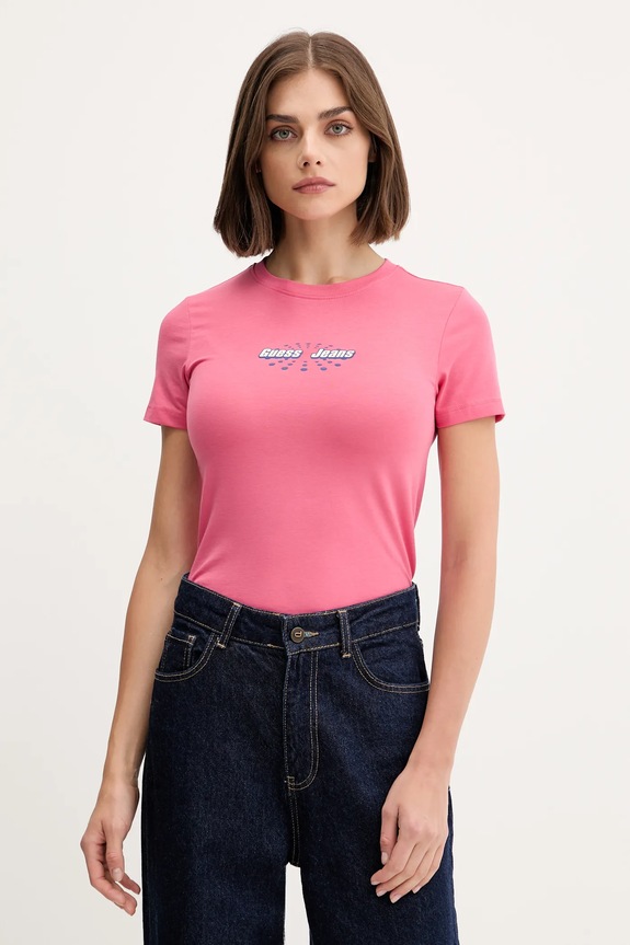 Guess Jeans tricou print roz W5YI04.J1314