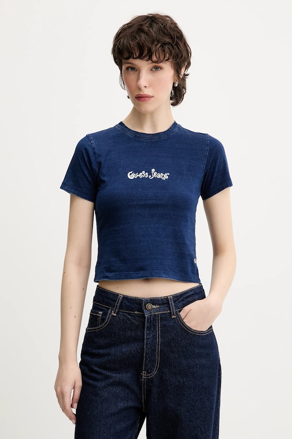 Tričko Guess Jeans nášivka tmavomodrá W5YI20.KCTL1