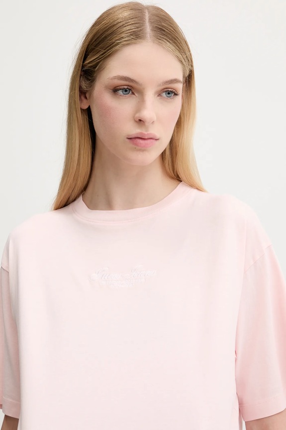 Guess Jeans tricou din bumbac roz W5YI25.K8HM0