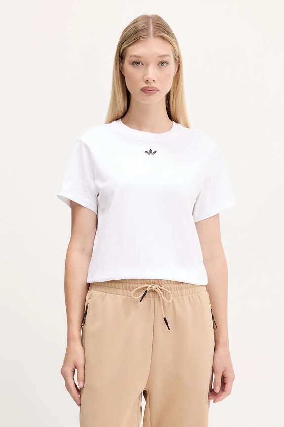 Bombažna kratka majica adidas Originals Adibreak Našitek bela JV7207