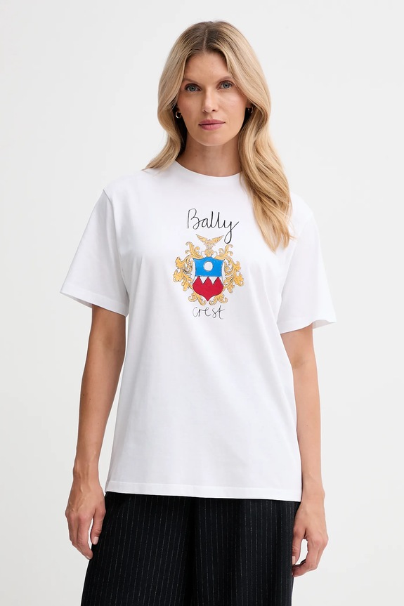 Pamučna majica Bally print bijela WJE087