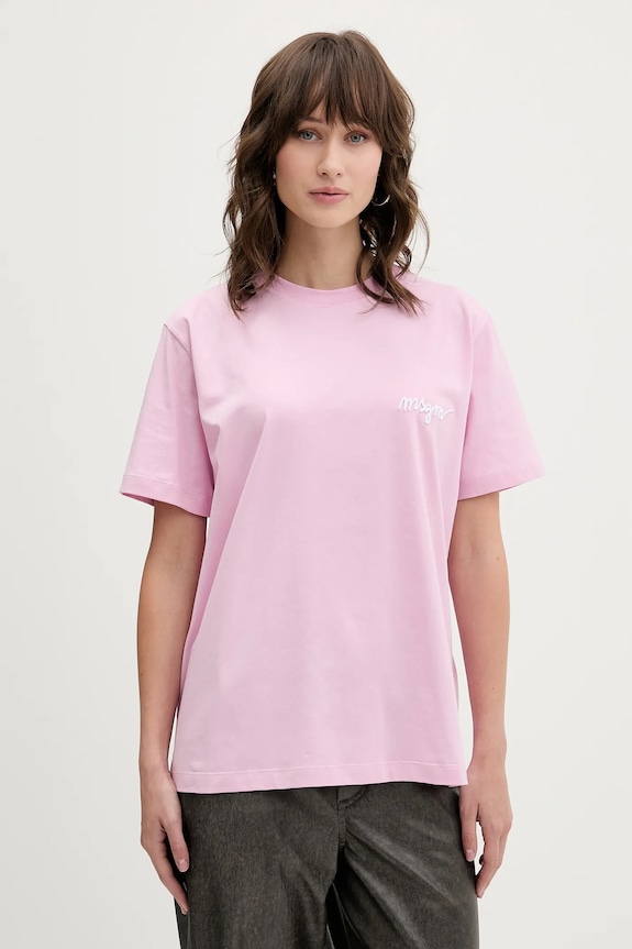 MSGM t-shirt bawełniany aplikacja różowy 3941MDM540.257798