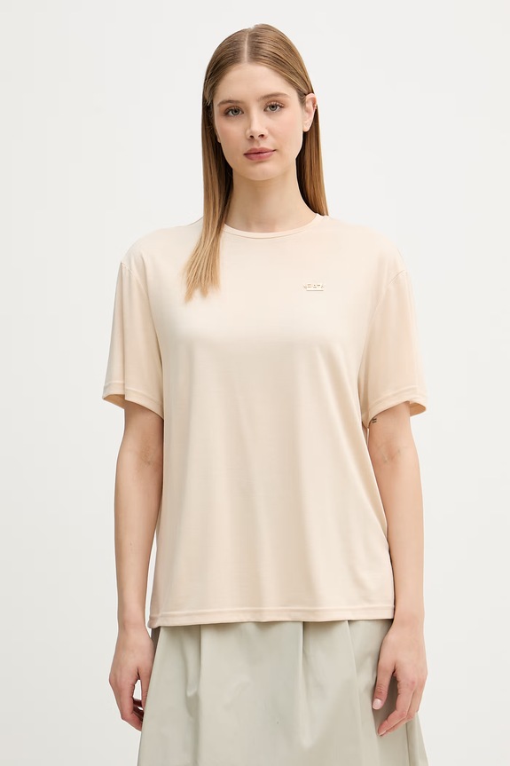 EA7 Emporio Armani T-shirt damski z wiskozy beżowy AF13919.7W000189