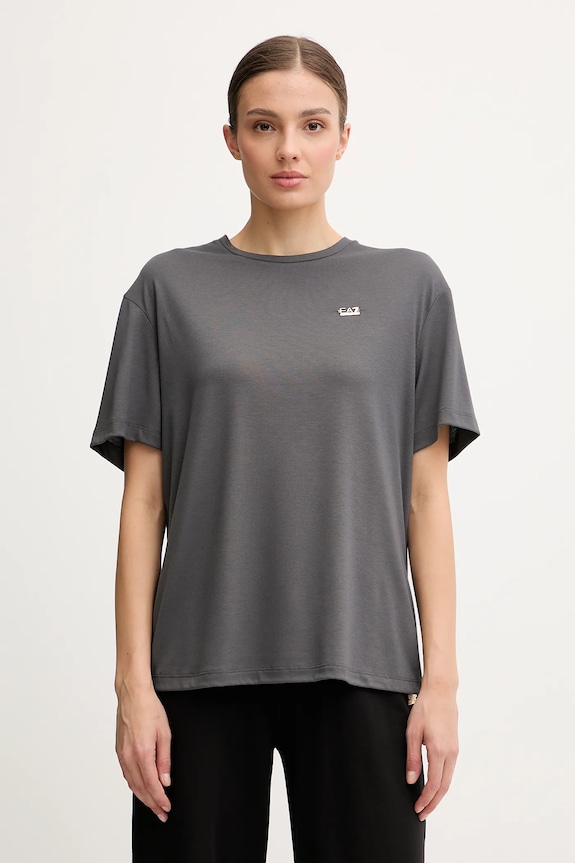 EA7 Emporio Armani T-shirt női viszkózzal sima szürke AF13919.7W000189