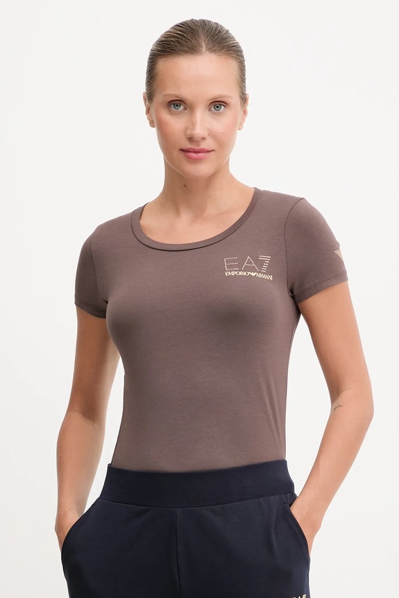 Majica kratkih rukava EA7 Emporio Armani natpis smeđa TJDQZ.8NTT65