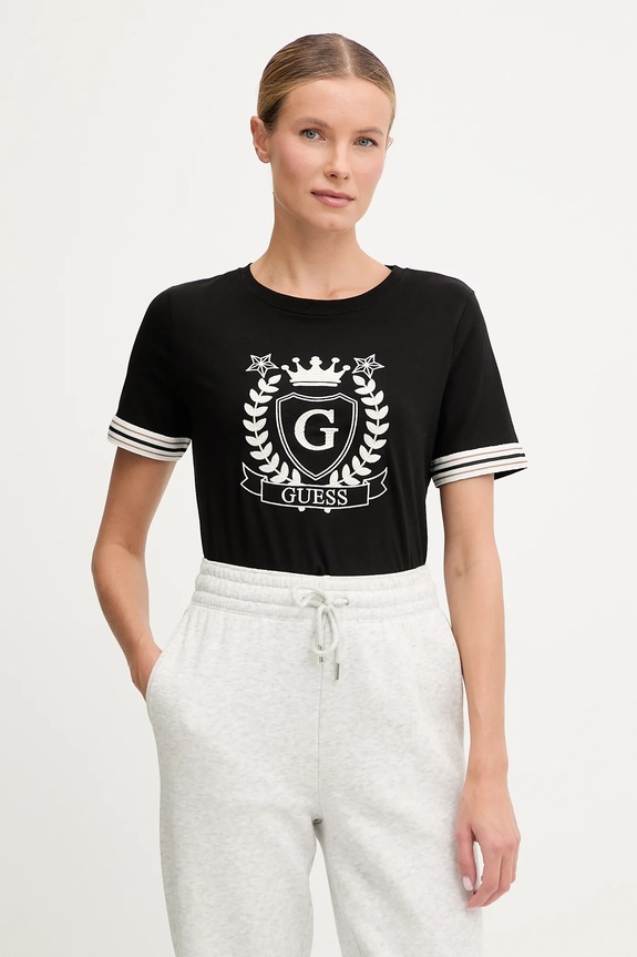 Μπλουζάκι Guess MURIEL κανονικό μαύρο V5BI08.J1314