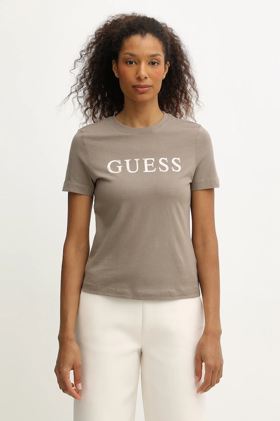 Guess t-shirt bawełniany CLELIA nadruk beżowy V5BI10.I3Z14