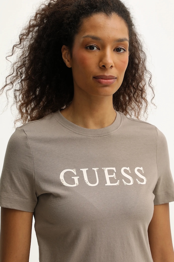 Guess t-shirt bawełniany CLELIA beżowy V5BI10.I3Z14