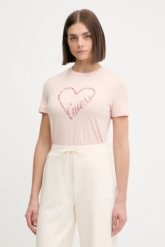Guess t-shirt LOVE regular pomarańczowy V5BI13.J1314