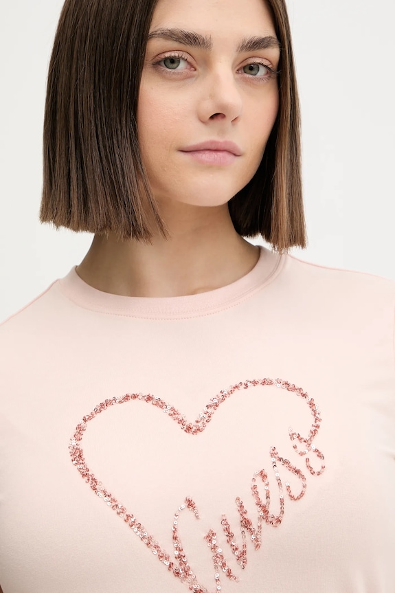 Guess t-shirt LOVE pomarańczowy V5BI13.J1314