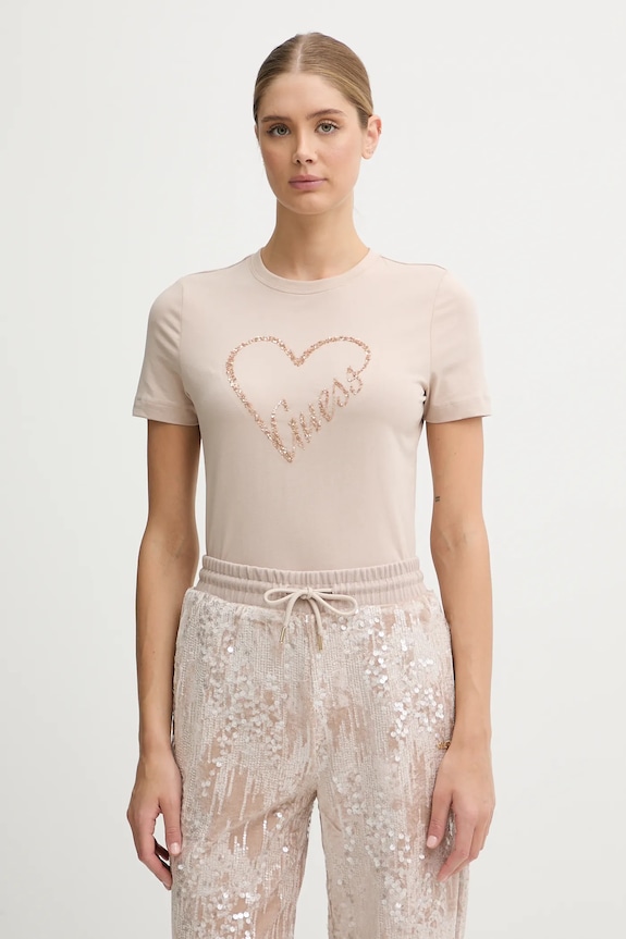 Tričko Guess LOVE nášivka béžová V5BI13.J1314