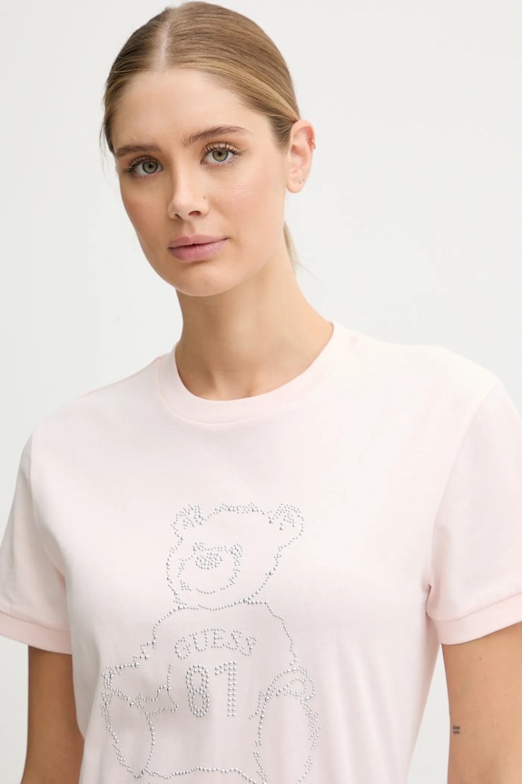 Guess tricou din bumbac roz V5BI16.K8FQ4