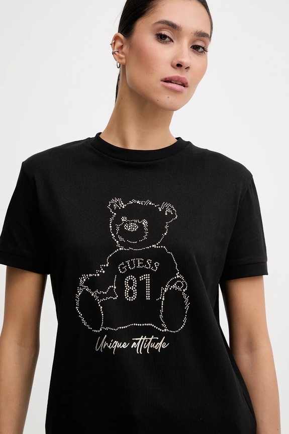 Βαμβακερό μπλουζάκι Guess μαύρο V5BI16.K8FQ4