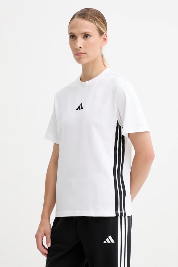 Βαμβακερό μπλουζάκι adidas Essentials εμπριμέ λευκό JD0844
