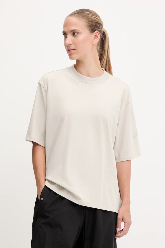 Bavlněné tričko adidas Essentials kulatý béžová JE0001