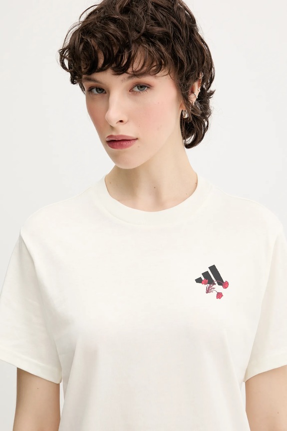 Хлопковая футболка adidas Floral бежевый KB2488