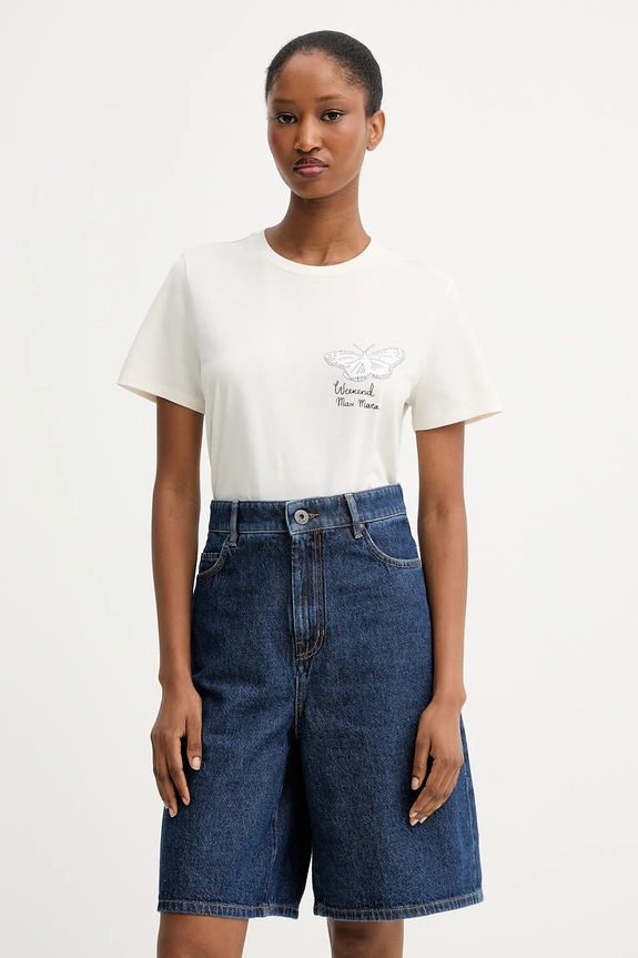 Weekend Max Mara t-shirt bawełniany GUGLIA nadruk beżowy 2525976031600