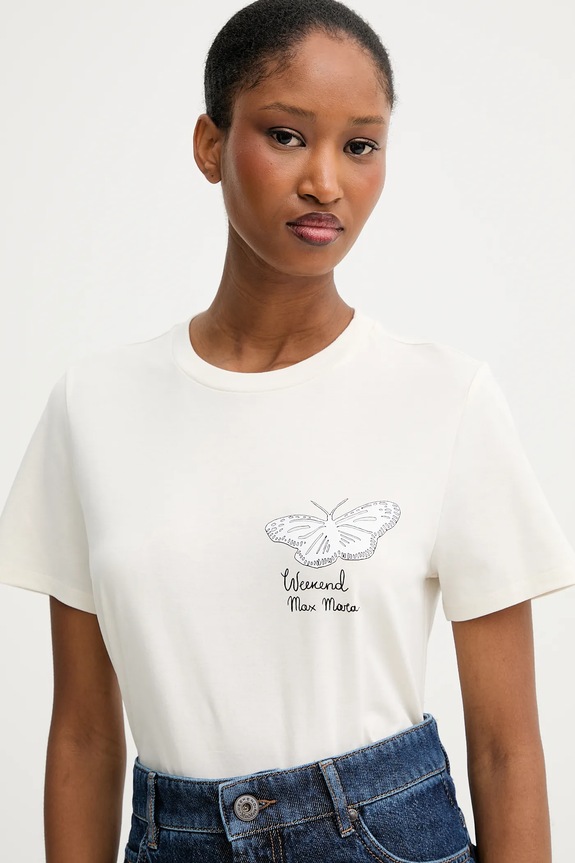 Weekend Max Mara t-shirt bawełniany GUGLIA beżowy 2525976031600