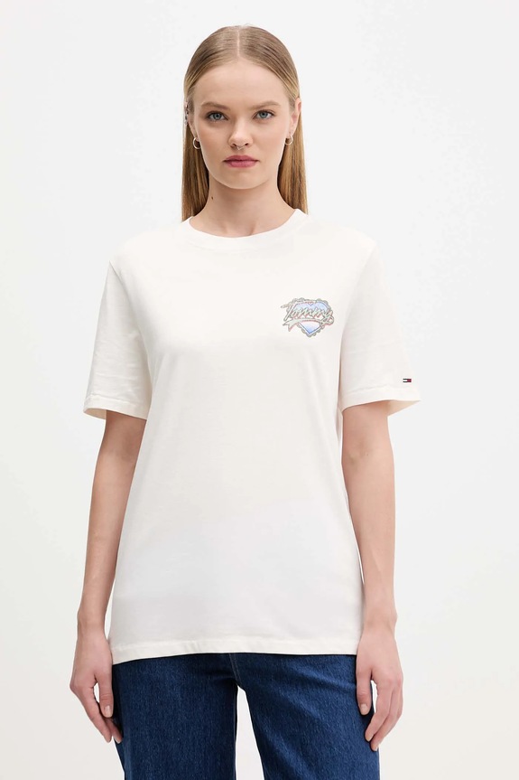 Pamučna majica Tommy Jeans pamuk bež DW0DW21524