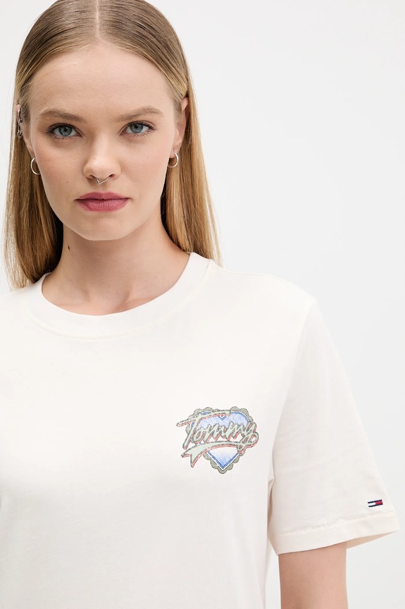 Pamučna majica Tommy Jeans bež DW0DW21524