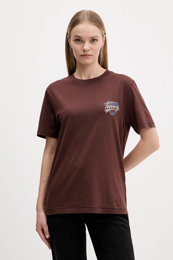 Oblačila Bombažna kratka majica Tommy Jeans DW0DW21524 rjava