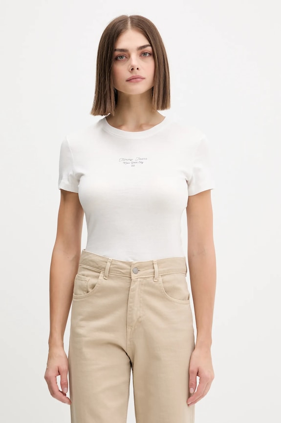 Tričko Tommy Jeans potlač biela DW0DW21542