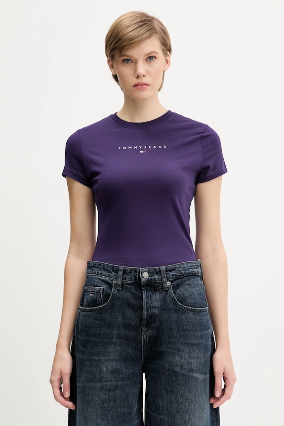 Bavlnené tričko Tommy Jeans slim fialová DW0DW21550