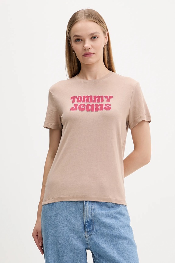 Tommy Jeans t-shirt regular brązowy DW0DW21956