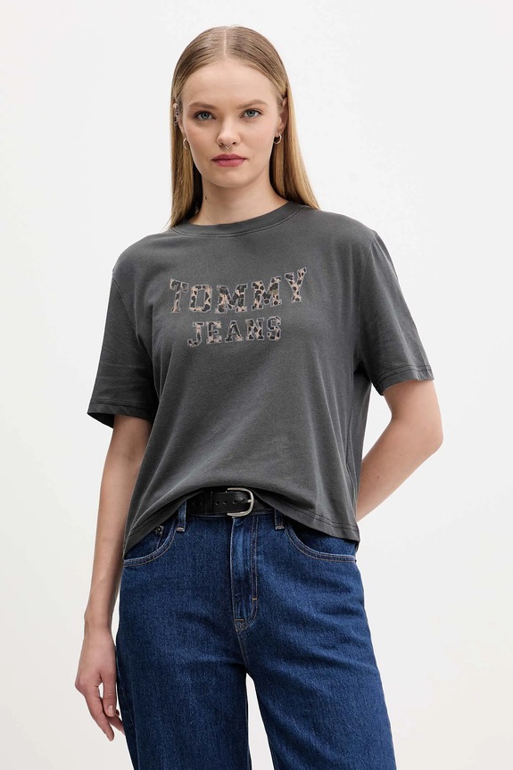 Pamučna majica Tommy Jeans pamuk siva DW0DW21957