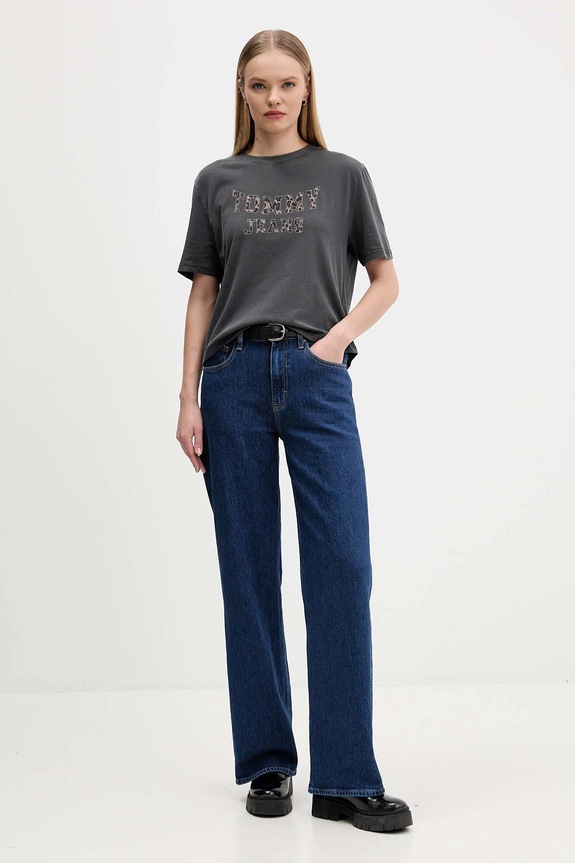 Pamučna majica Tommy Jeans DW0DW21957 siva AW25