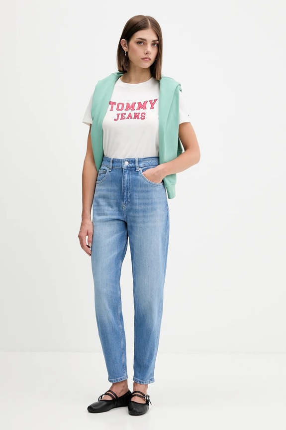 Βαμβακερό μπλουζάκι Tommy Jeans DW0DW21966 μπεζ AW25