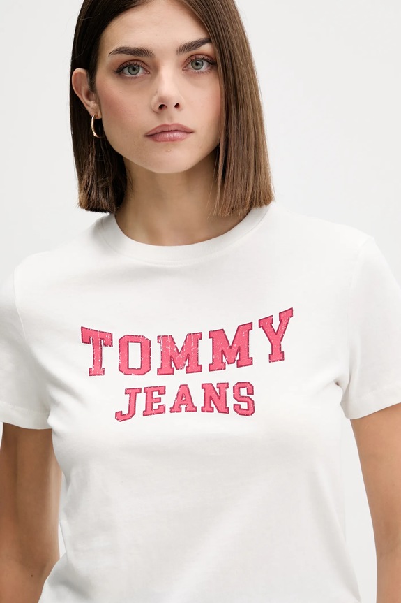 Βαμβακερό μπλουζάκι Tommy Jeans μπεζ DW0DW21966